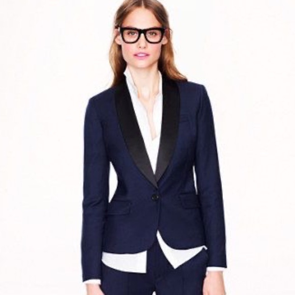 J. Crew Navy Tuxedo Blazer in Stretch Wool Flannel